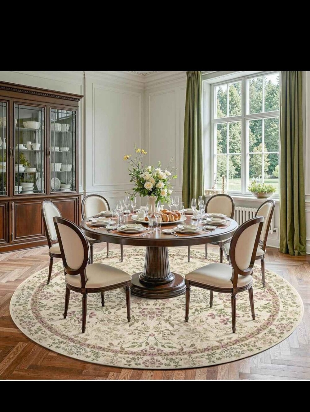 jinchan Zenith Round Rug 7ft Area Rug Soft 7'Round Vintage Floral Rug Non-Slip